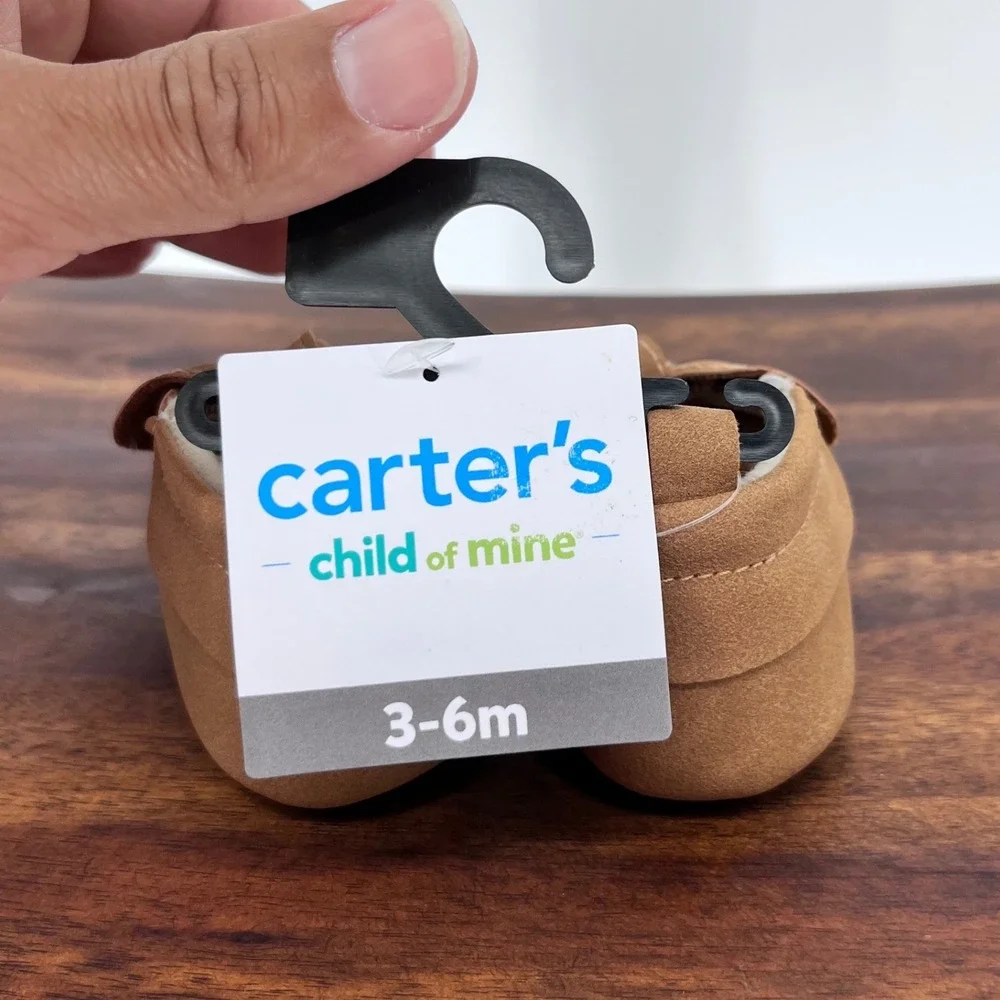Carter's Child of Mine Mary Jane Baby Girl 3-6M Tan Bow Soft Sole Crib Shoes